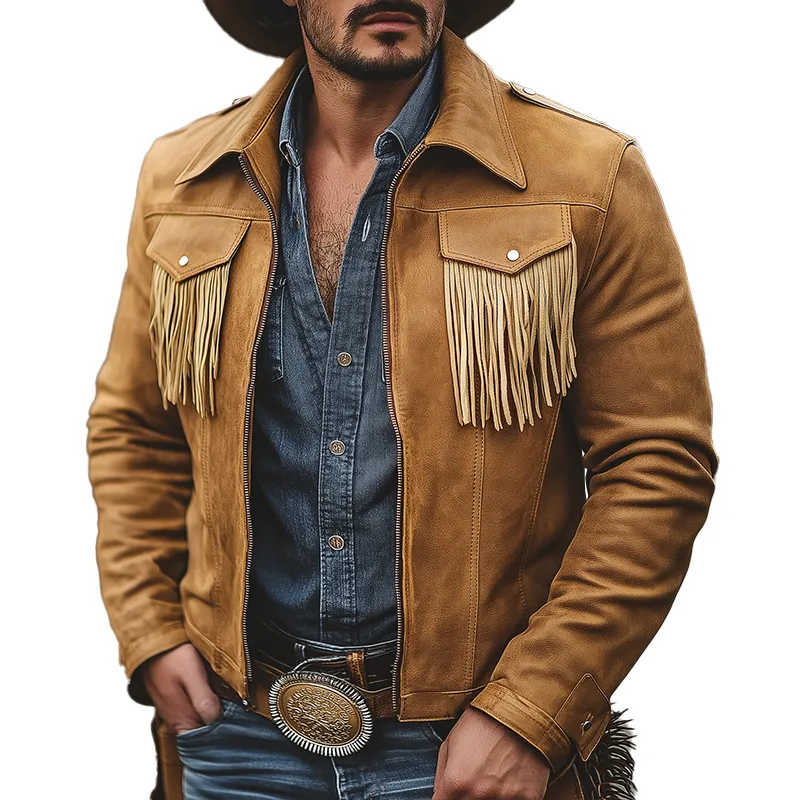 Men's Winter Retro Tassel PU Faux Leather Zipper Jacket MTA2418K0P sold by Manly