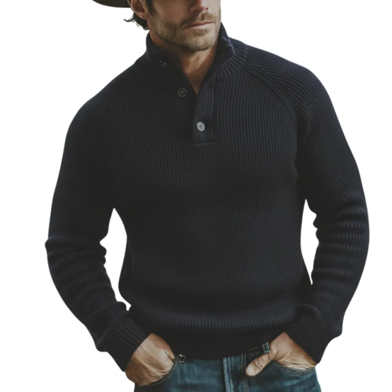 Men's Classic Casual Stand-up Collar Button Sweater MTA2406K6K sold by Manly