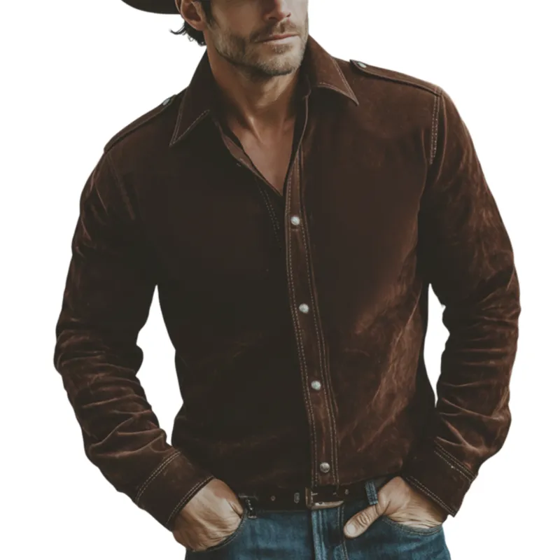 Men's Classic Retro Western Style Faux Suede Long-sleeved Shirt MTA2295K5K sold by Manly