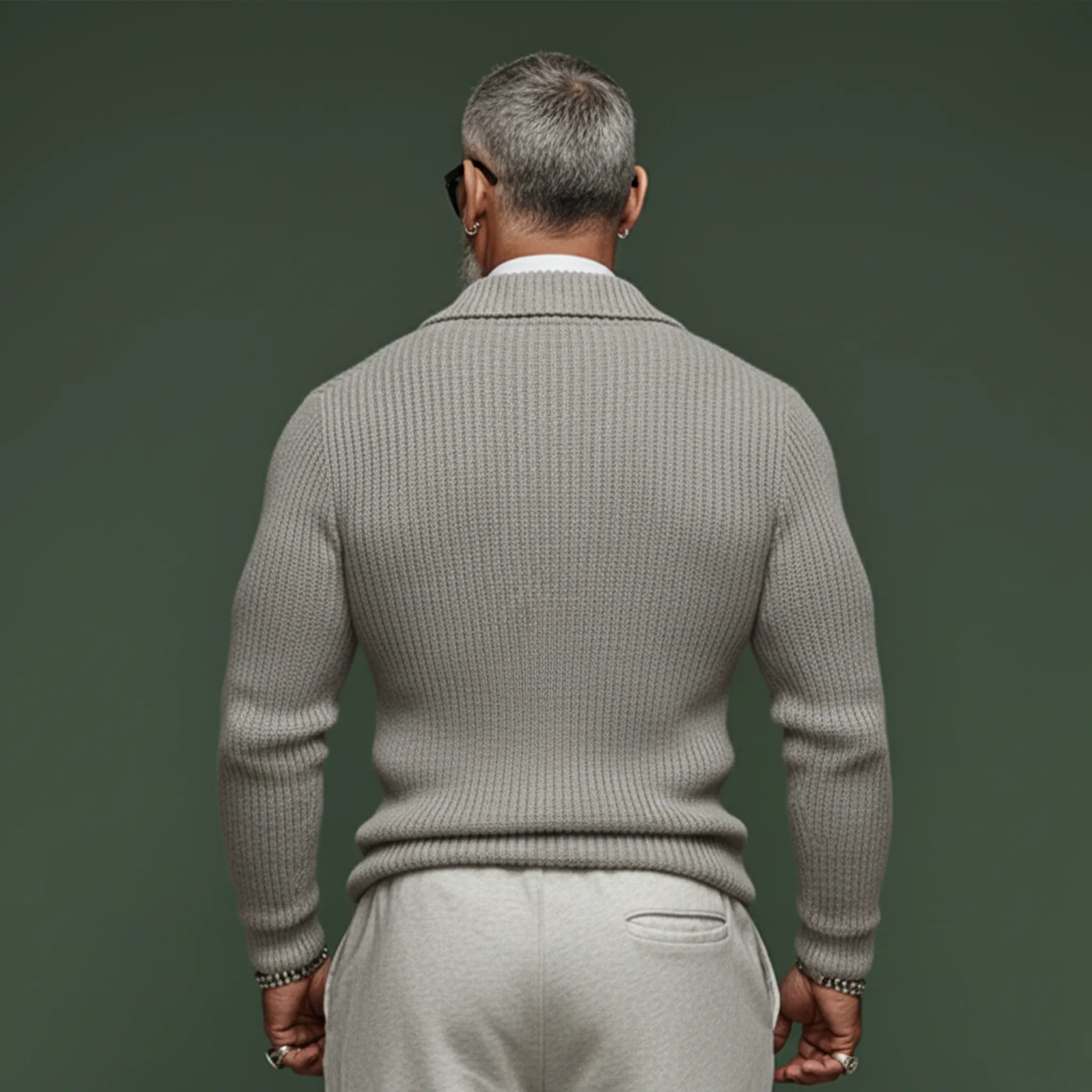 Men's Classic Casual Rugged Style Lapel Zip-up Slim-fit Knit Cardigan MTA0529K7K sold by Manly product image thumbnail 3