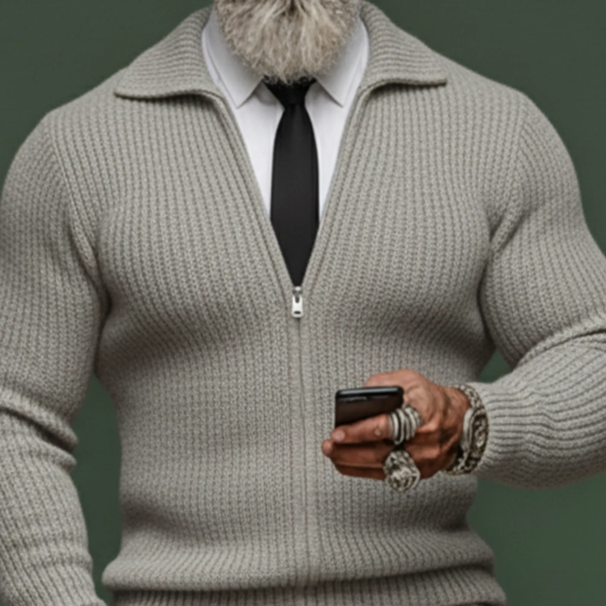 Men's Classic Casual Rugged Style Lapel Zip-up Slim-fit Knit Cardigan MTA0529K7K sold by Manly product image thumbnail 4