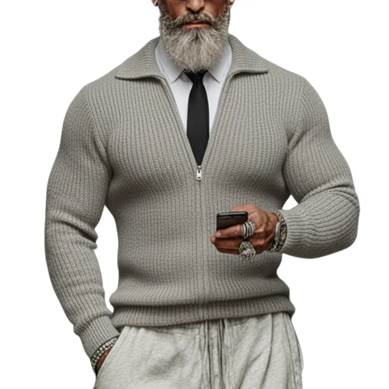 Men's Classic Casual Rugged Style Lapel Zip-up Slim-fit Knit Cardigan MTA0529K7K sold by Manly