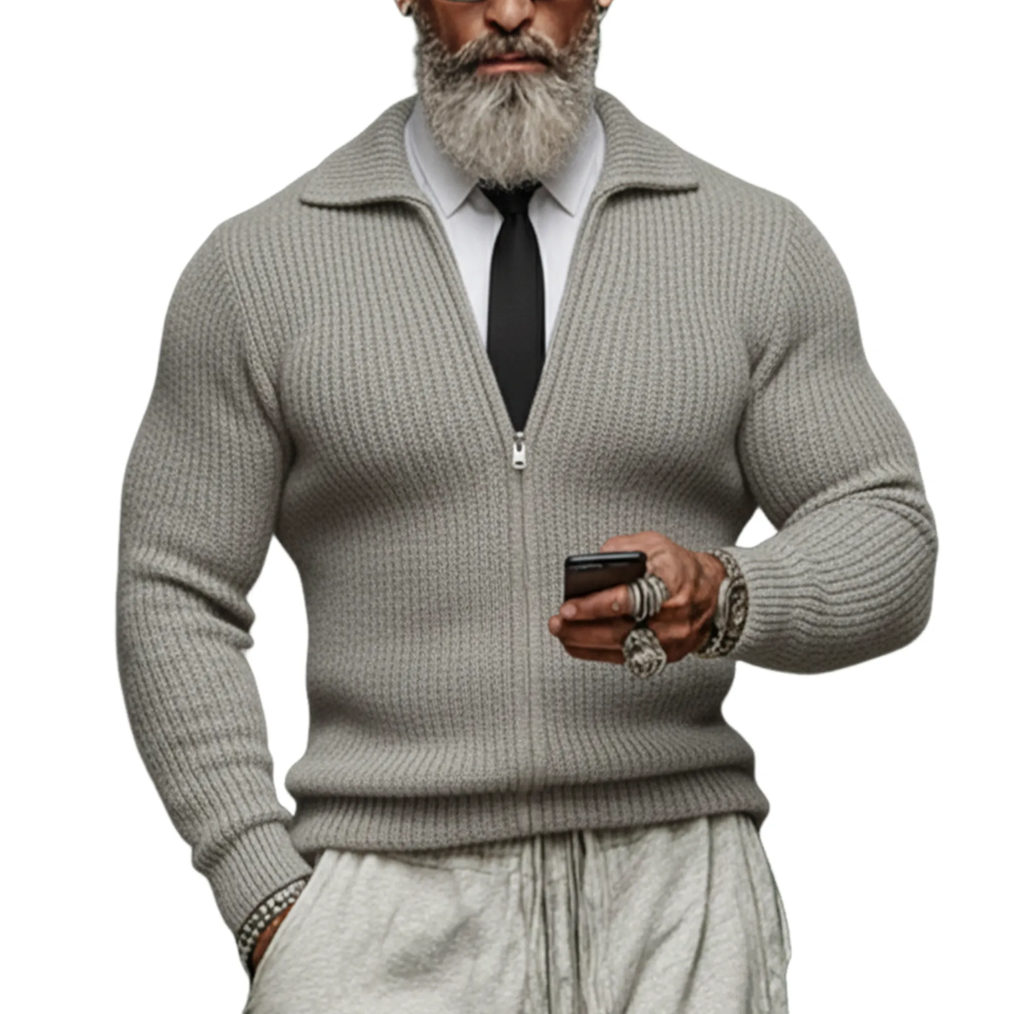 Men's Classic Casual Rugged Style Lapel Zip-up Slim-fit Knit Cardigan MTA0529K7K sold by Manly