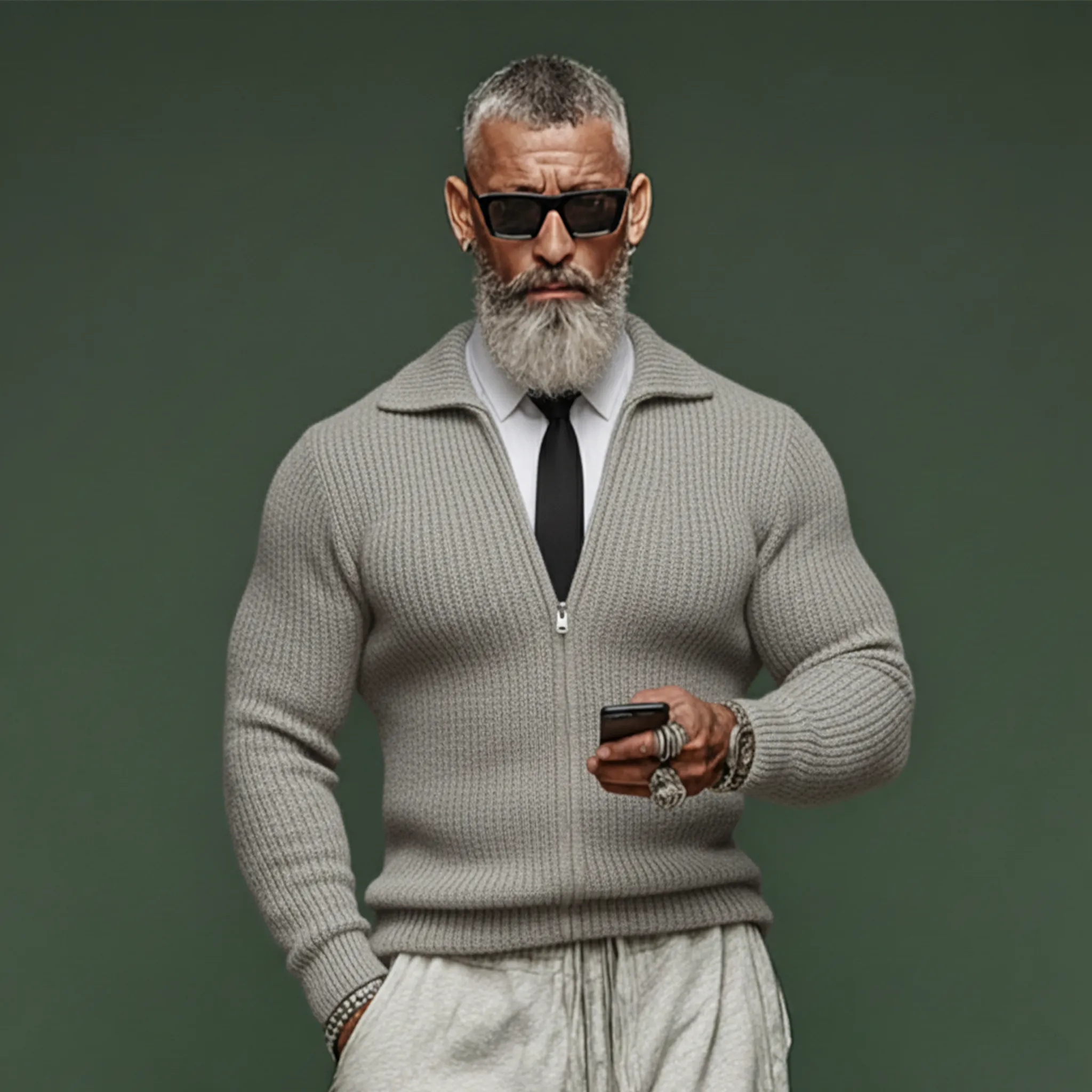 Men's Classic Casual Rugged Style Lapel Zip-up Slim-fit Knit Cardigan MTA0529K7K sold by Manly product image thumbnail 2