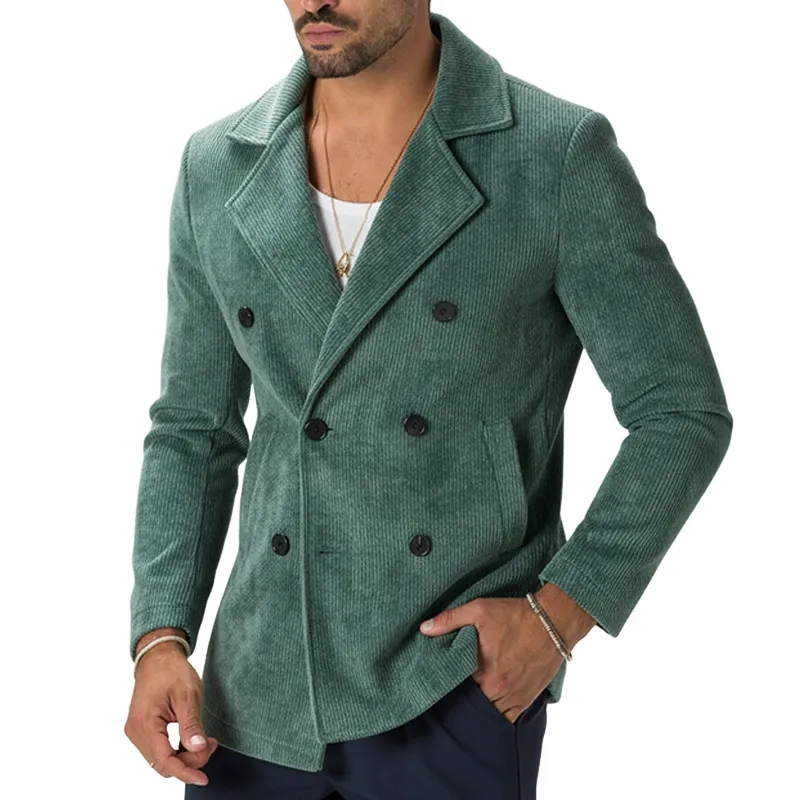 Men's Solid Color Retro Corduroy Lapel Double-breasted Blazer MTA2208K4X sold by Manly