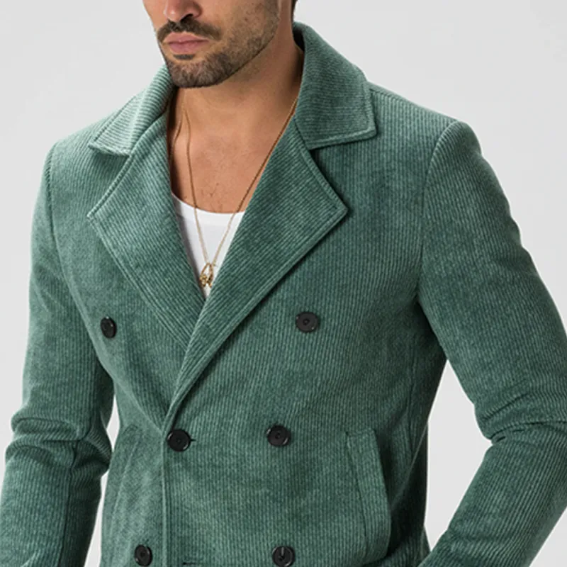 Men's Solid Color Retro Corduroy Lapel Double-breasted Blazer MTA2208K4X sold by Manly product image thumbnail 3