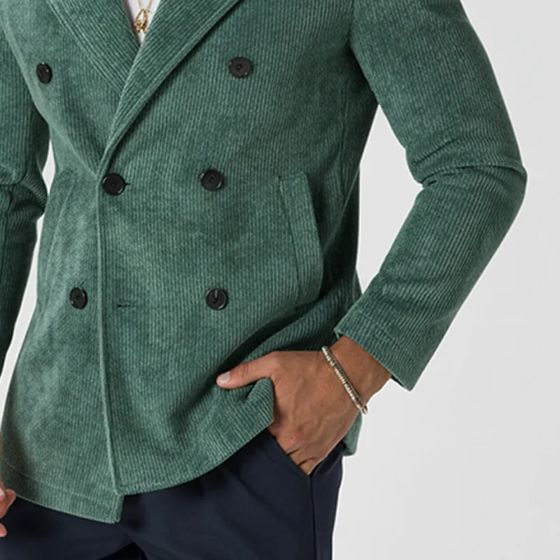 Men's Solid Color Retro Corduroy Lapel Double-breasted Blazer MTA2208K4X sold by Manly product image thumbnail 4