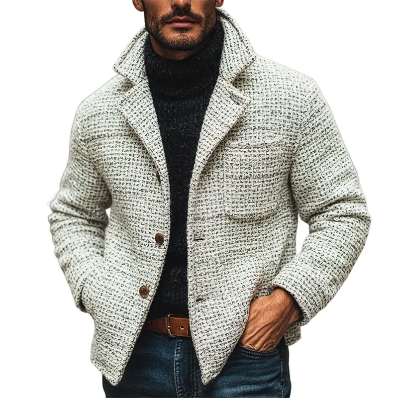 Men's Faux Blended Wool Lapel Button-down Slim Fit Jacket MTA2465K8X sold by Manly