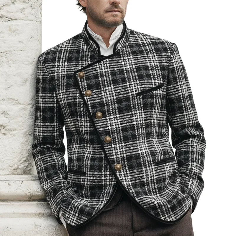 Men's Classic Plaid Faux Wool Diagonal Button Jacket MTA2208K9U sold by Manly