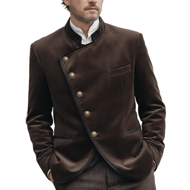 Men's Classic Chocolate Brown Diagonal Button Corduroy Jacket MTA2463K1U sold by Manly