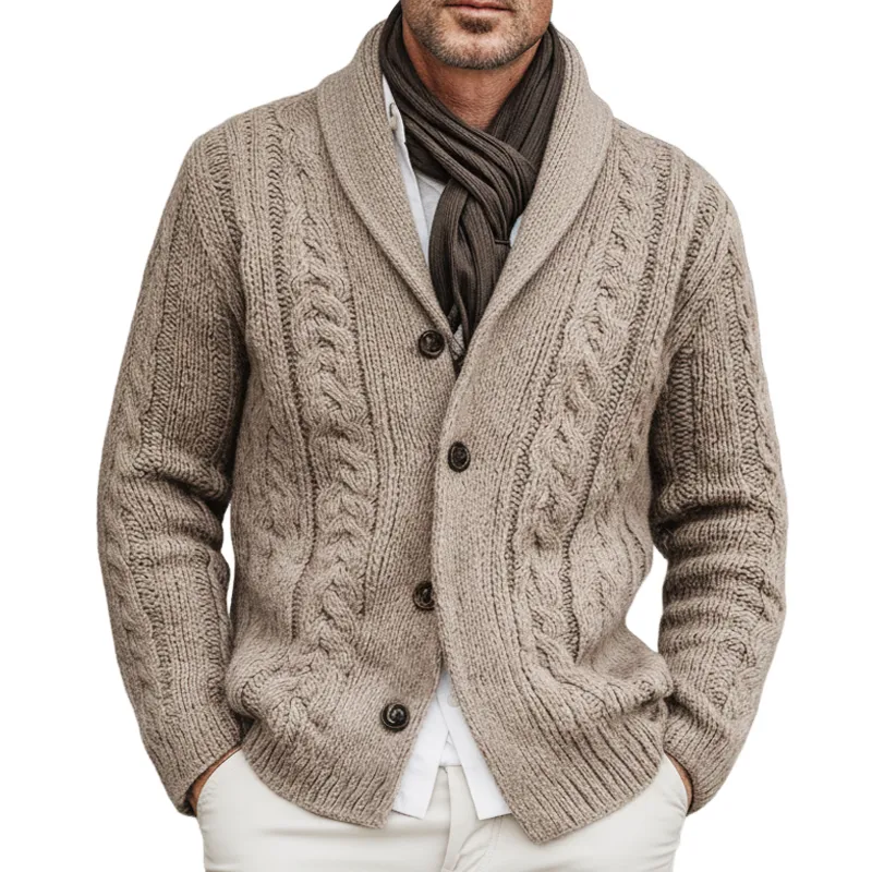 Men's Classic Khaki Cable Knit Jacquard Cardigan MTA2484K6U sold by Manly