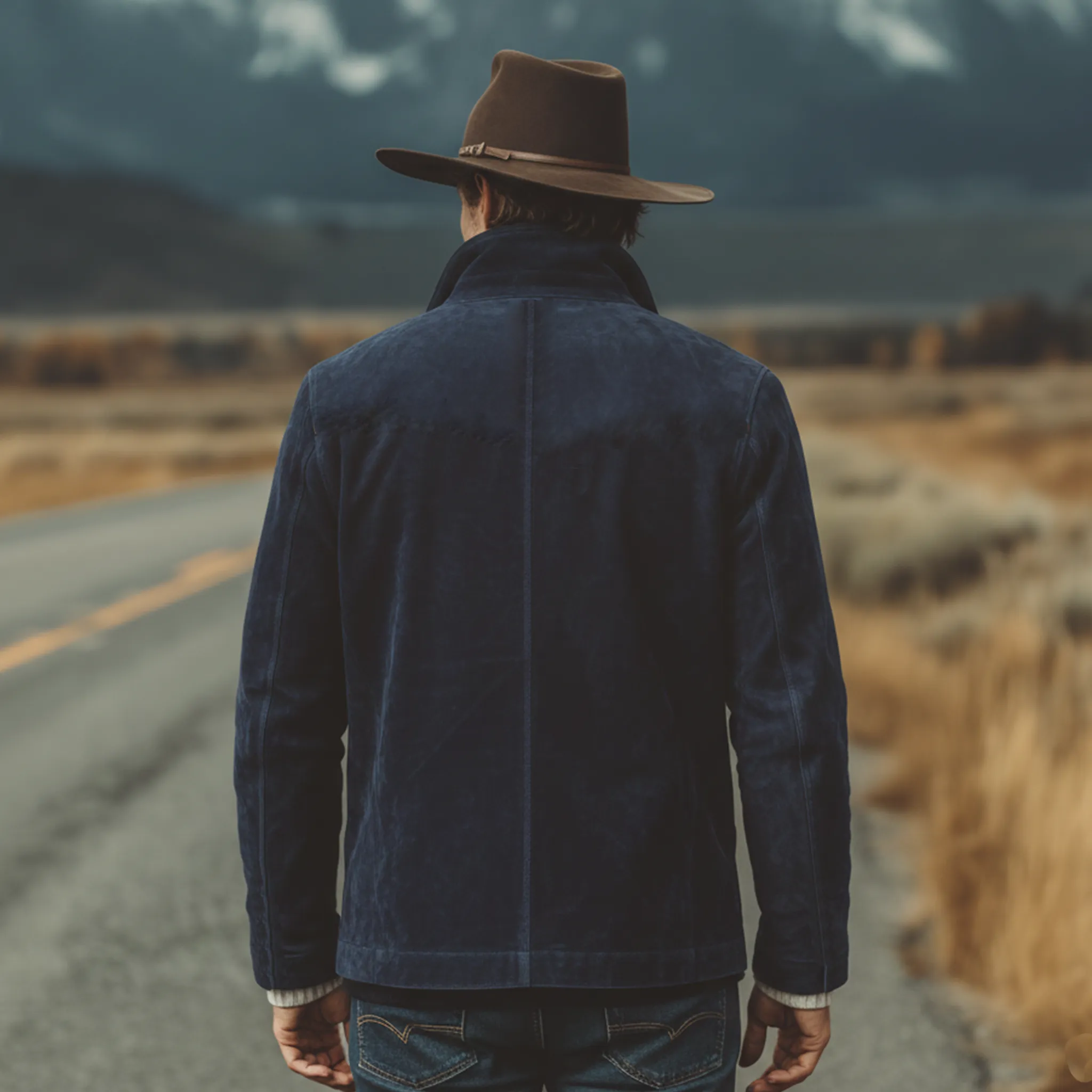 Men's Classic Retro Western Style Stand-up Collar Faux Suede Jacket MTA2485K7K sold by Manly product image thumbnail 3