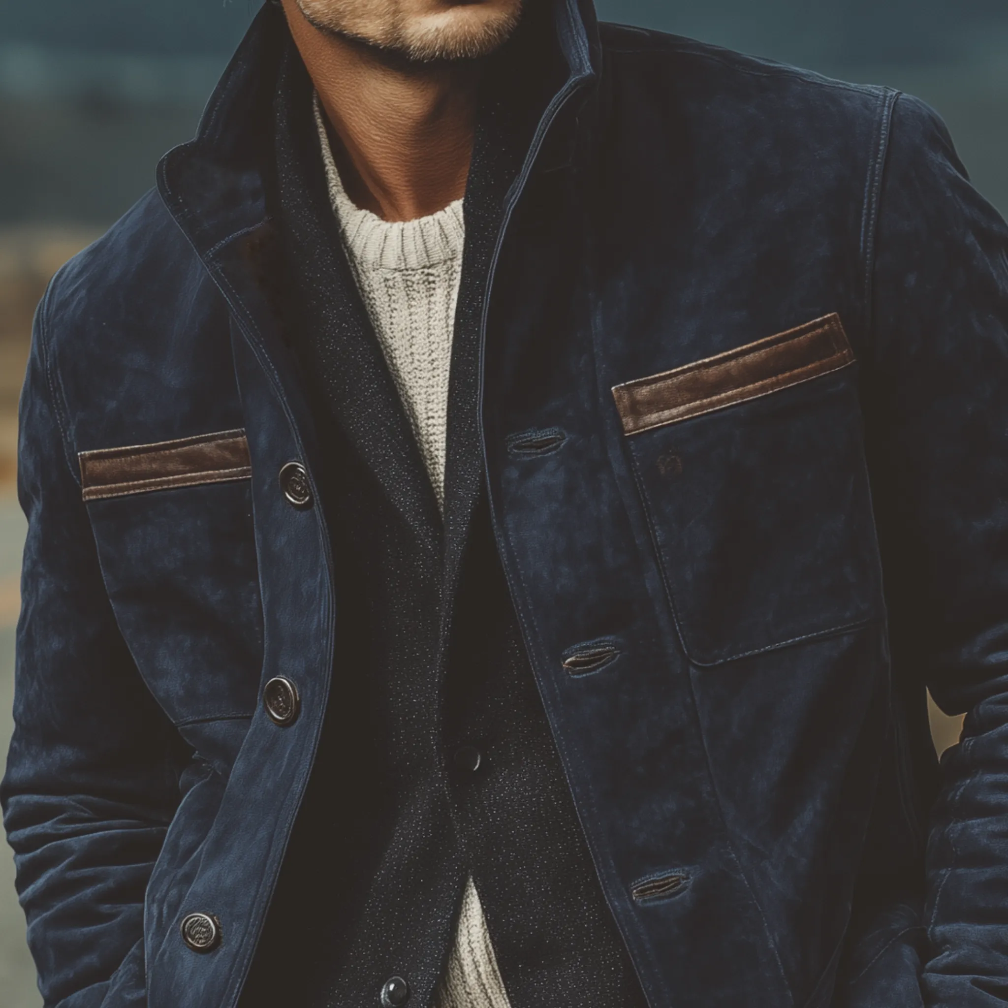 Men's Classic Retro Western Style Stand-up Collar Faux Suede Jacket MTA2485K7K sold by Manly product image thumbnail 4