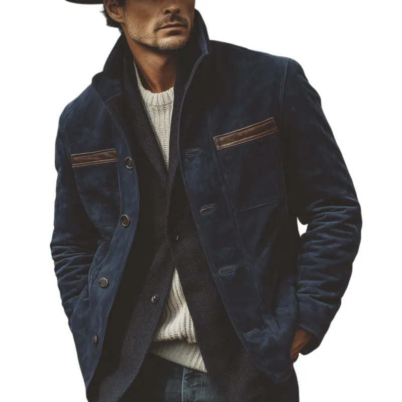 Men's Classic Retro Western Style Stand-up Collar Faux Suede Jacket MTA2485K7K sold by Manly
