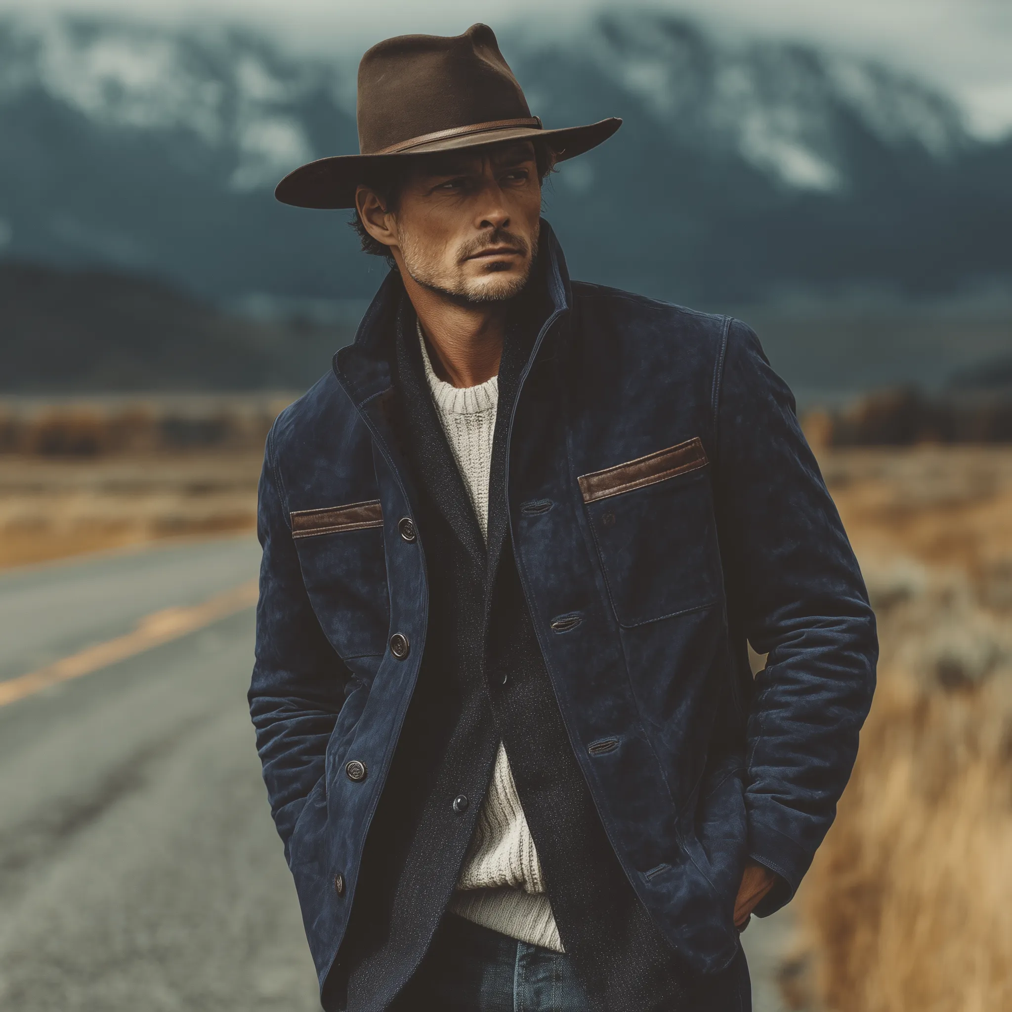 Men's Classic Retro Western Style Stand-up Collar Faux Suede Jacket MTA2485K7K sold by Manly product image thumbnail 2