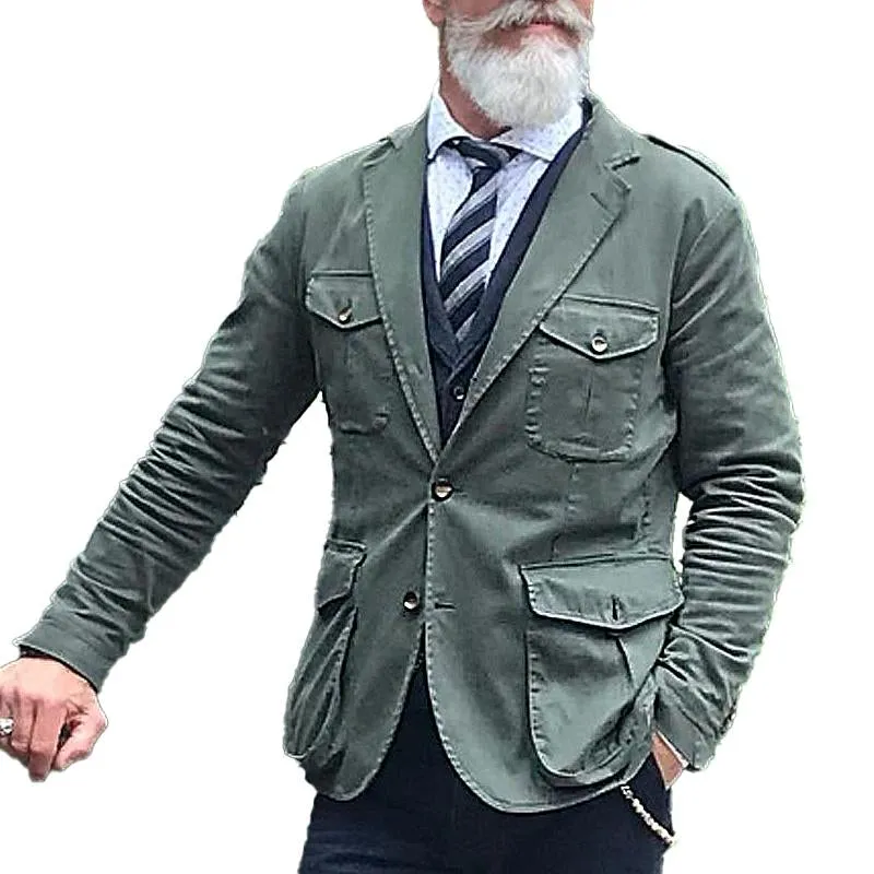 Men's Vintage Solid Color Multi-Pocket Lapel Safari Jacket 88666570Y sold by Manly