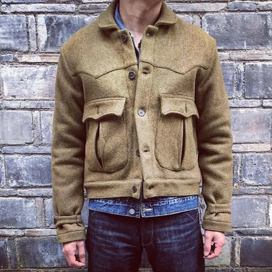 Men's Vintage Solid Color Woolen Large Pocket Lapel Jacket 84258804Y sold by Manly product image thumbnail 2