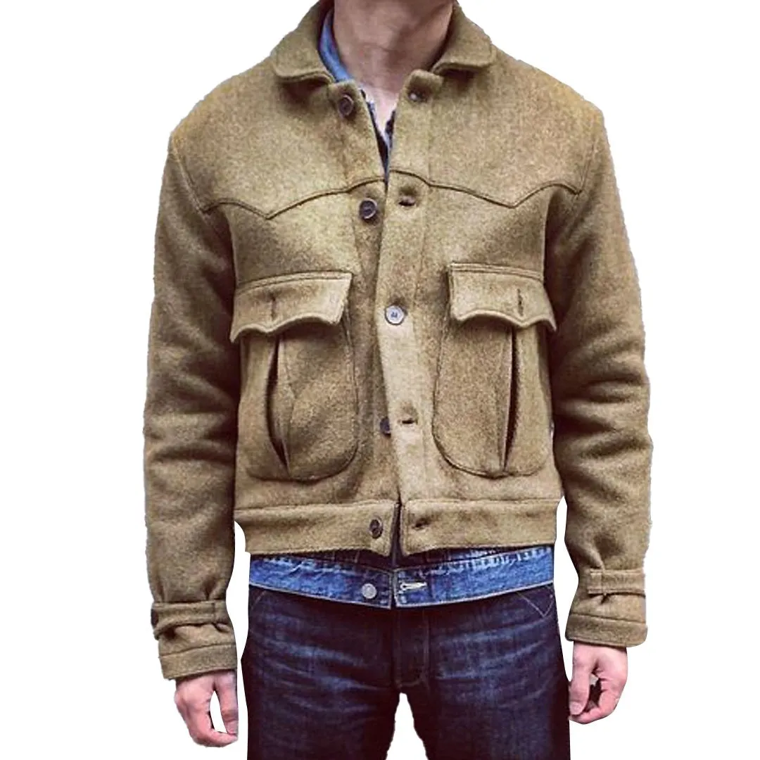 Men's Vintage Solid Color Woolen Large Pocket Lapel Jacket 84258804Y sold by Manly