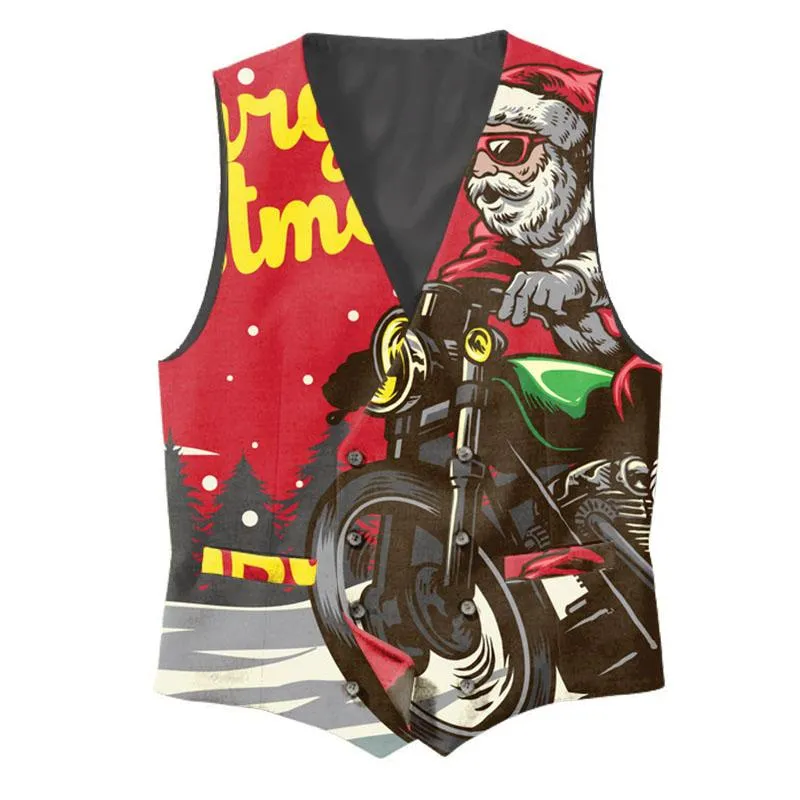 Motorcycle Santa Print V-Neck Vest 20285311X sold by Manly