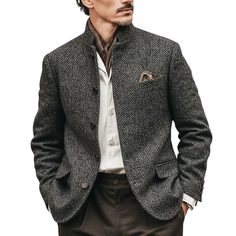 Men's Classic Plaid Stand Collar Double Vent Slim Fit Jacket MTA2171K8U sold by Manly