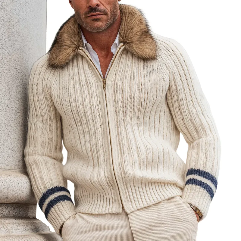 Men's Urban Fashion Faux Mink Collar Slim Fit Knit Cardigan MTA2270K1U made by Manly