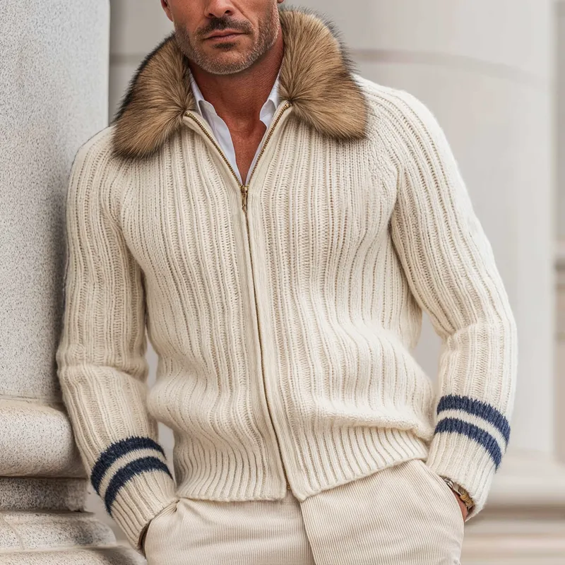 Men's Urban Fashion Faux Mink Collar Slim Fit Knit Cardigan MTA2270K1U sold by Manly product image thumbnail 2