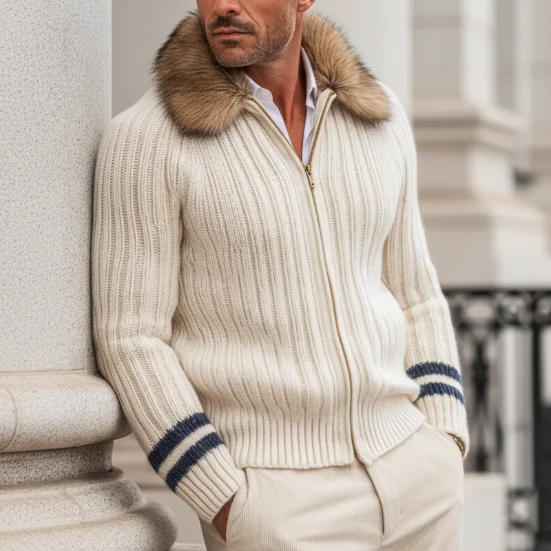 Men's Urban Fashion Faux Mink Collar Slim Fit Knit Cardigan MTA2270K1U sold by Manly product image thumbnail 3