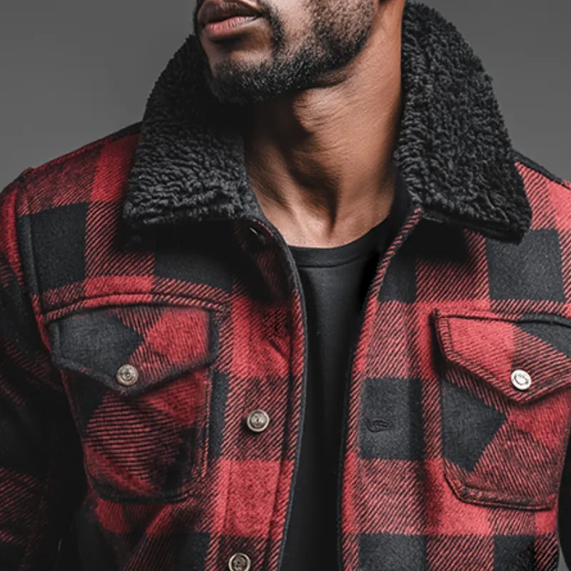 Men's Retro Casual Plaid Fur Collar Jacket MTA2284K7TO sold by Manly product image thumbnail 3