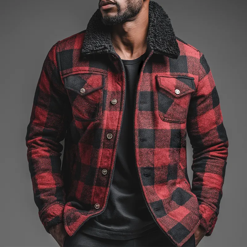 Men's Retro Casual Plaid Fur Collar Jacket MTA2284K7TO sold by Manly product image thumbnail 2