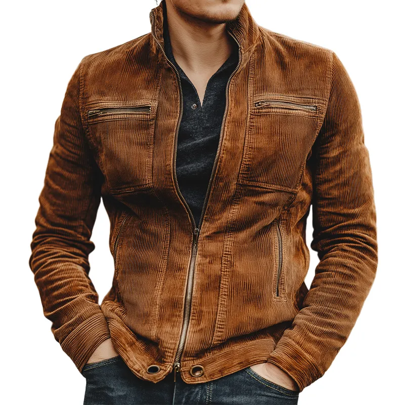 Men's Retro Casual Distressed Corduroy Zip-Up Jacket MTA2002K4TO sold by Manly