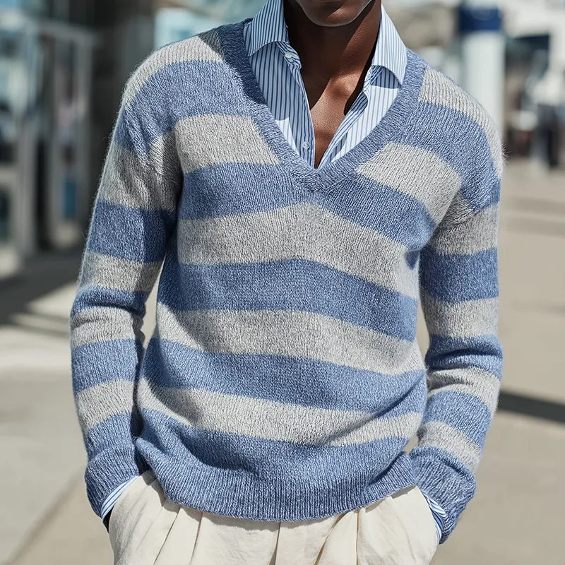 Men's Retro Casual Knit Striped V-Neck Sweater MTA2289K8TO sold by Manly product image thumbnail 2