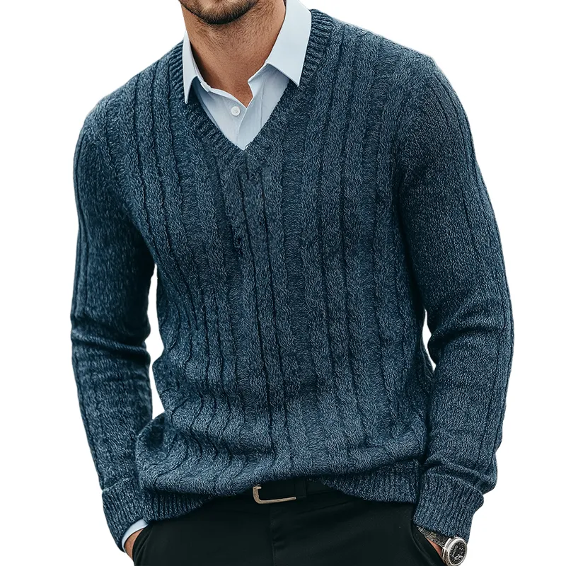 Men's Retro Casual Knitted V-Neck Sweater MTA2225K6TO sold by Manly