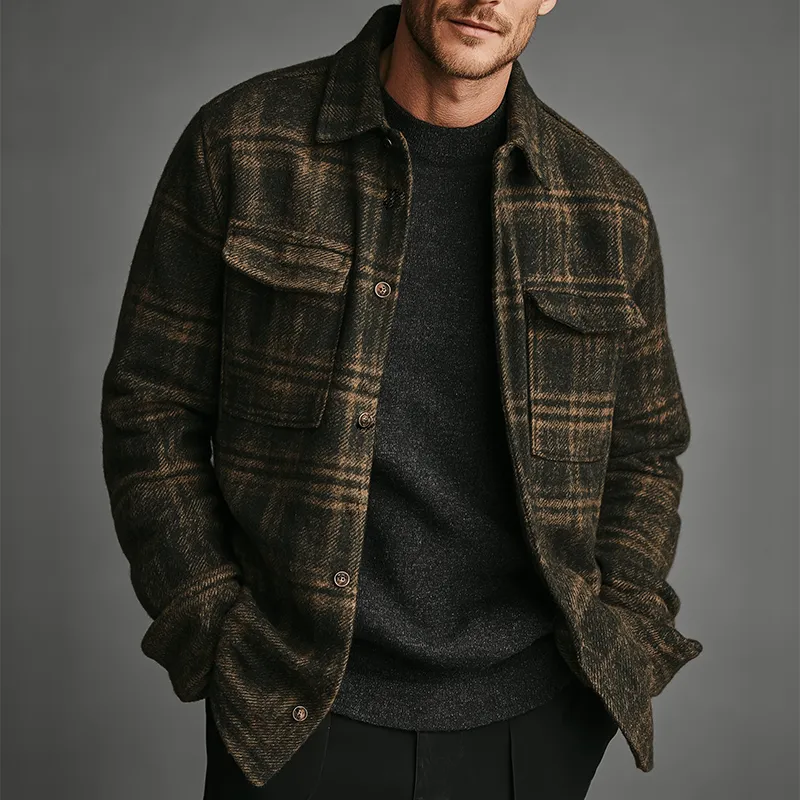 Men's Retro Casual Plaid Lapel Jacket MTA2267K1TO sold by Manly product image thumbnail 2