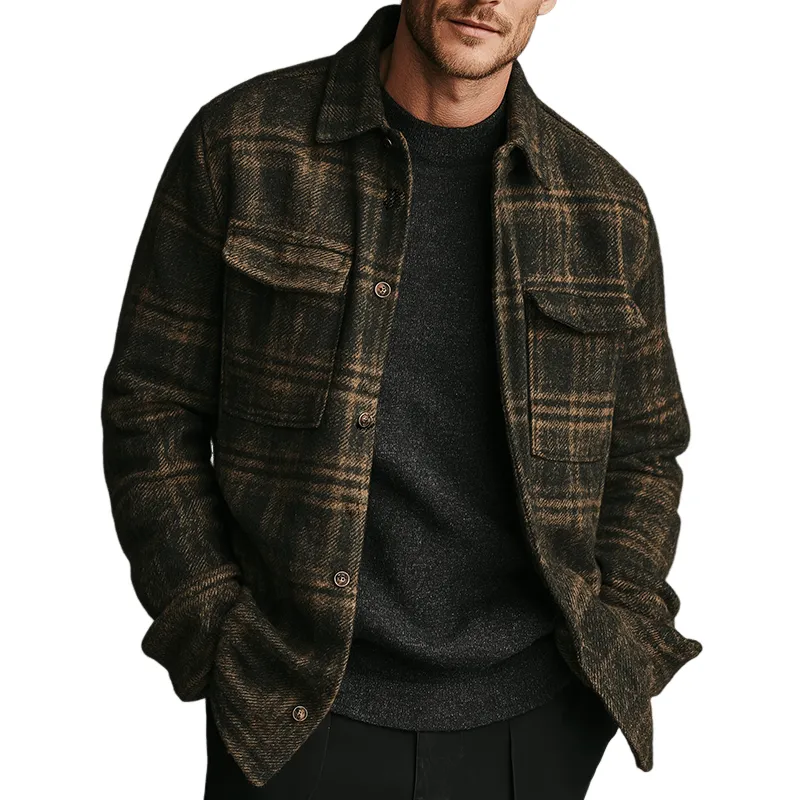 Men's Retro Casual Plaid Lapel Jacket MTA2267K1TO sold by Manly