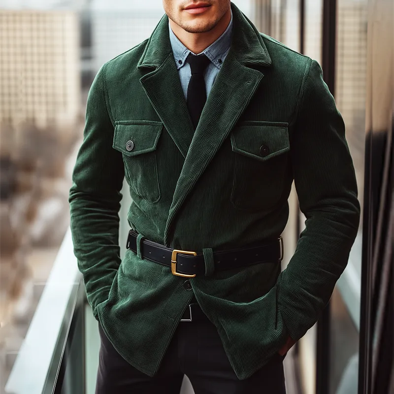 Men's Retro Casual Corduroy Lapel Belt Jacket MTA2215K6TO sold by Manly product image thumbnail 2