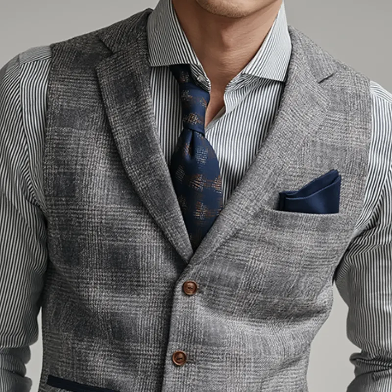 Men's Retro Casual Plaid Lapel Vest MTA2295K0TO sold by Manly product image thumbnail 3