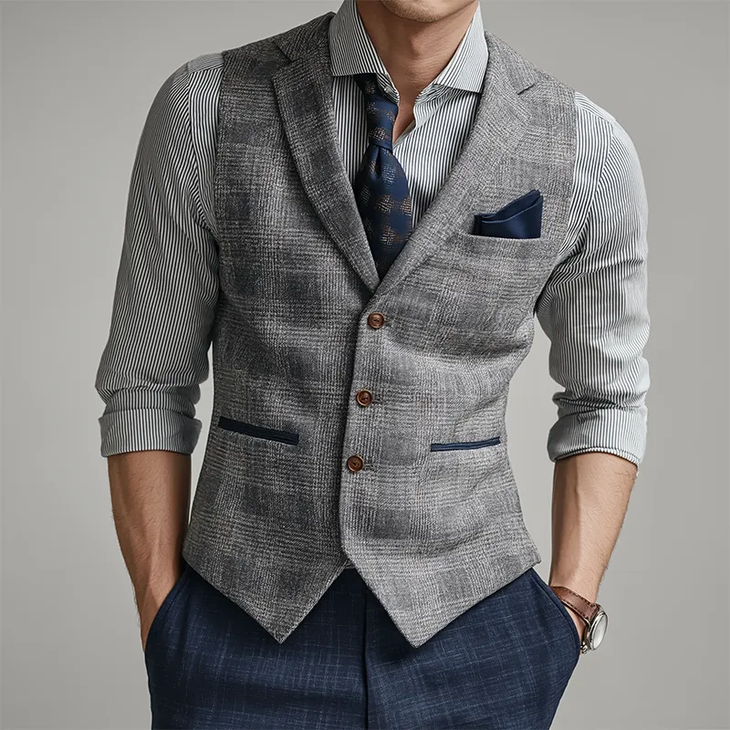 Men's Retro Casual Plaid Lapel Vest MTA2295K0TO sold by Manly product image thumbnail 2