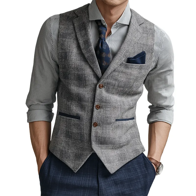 Men's Retro Casual Plaid Lapel Vest MTA2295K0TO sold by Manly