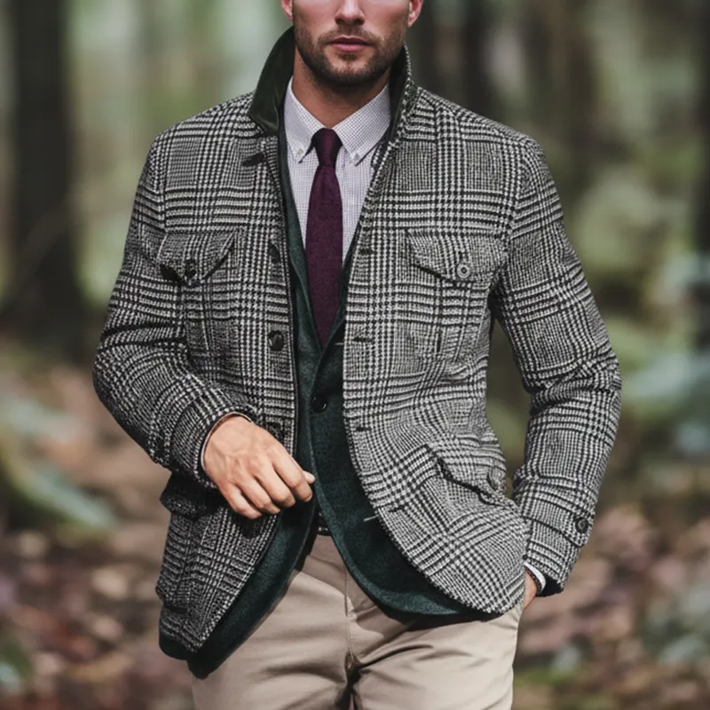 Men's Winter Retro Plaid Faux Wool Button Jacket MTA2109K8P sold by Manly product image thumbnail 2