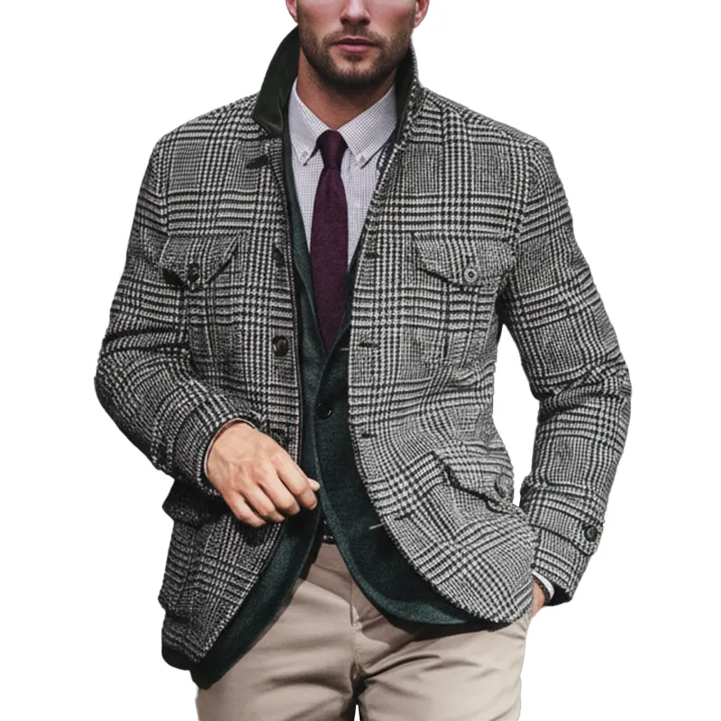 Men's Winter Retro Plaid Faux Wool Button Jacket MTA2109K8P sold by Manly