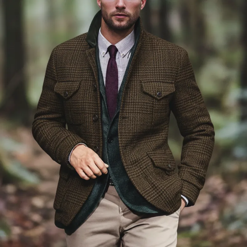 Men's Winter Retro Plaid Faux Wool Button Jacket MTA2109K8P sold by Manly product image thumbnail 3