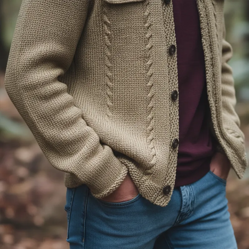 Men's Winter Retro Textured Cotton Yarn Knit Button Cardigan MTA2135K8P sold by Manly product image thumbnail 5