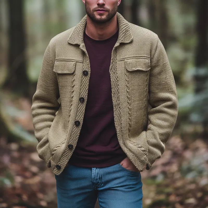 Men's Winter Retro Textured Cotton Yarn Knit Button Cardigan MTA2135K8P sold by Manly product image thumbnail 2