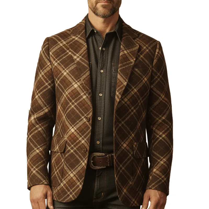 Men's Winter Retro Diamond Pattern Faux Wool Button Suit Jacket MTA2112K0P sold by Manly