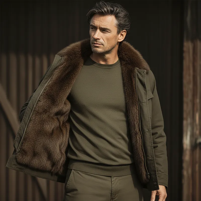 Men's Classic Winter Warm Faux Mink Lined Multi-Pocket Jacket MTA2658K3U sold by Manly product image thumbnail 4