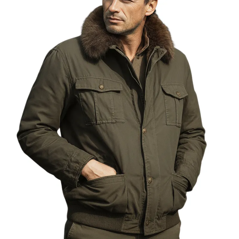 Men's Classic Winter Warm Faux Mink Lined Multi-Pocket Jacket MTA2658K3U sold by Manly