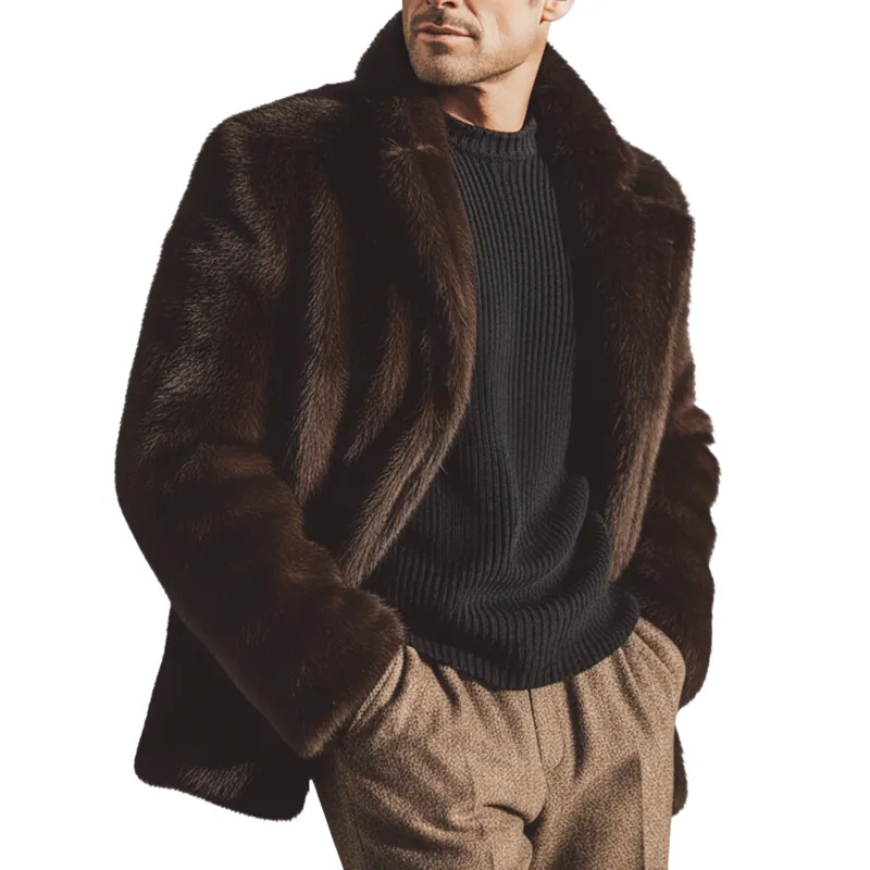 Men's Luxury Winter Warm Faux Mink Fur Concealed Buttons Jacket MTA2786K8U sold by Manly