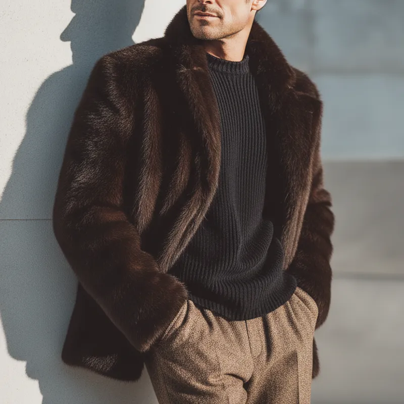 Men's Luxury Winter Warm Faux Mink Fur Concealed Buttons Jacket MTA2786K8U sold by Manly product image thumbnail 5