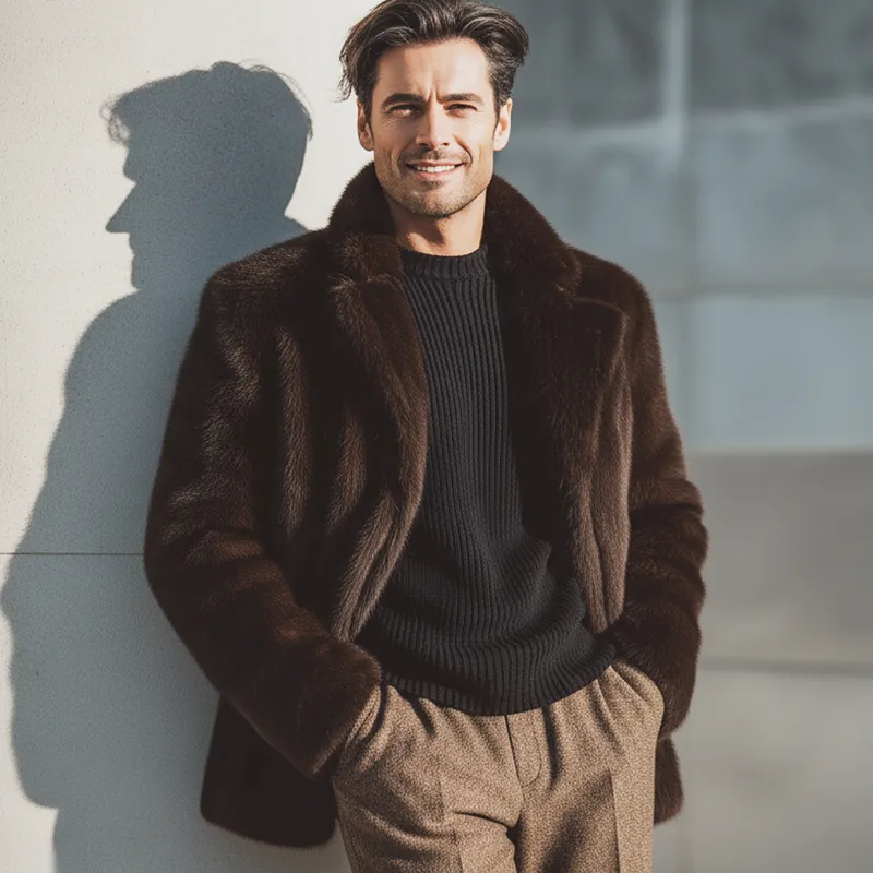 Men's Luxury Winter Warm Faux Mink Fur Concealed Buttons Jacket MTA2786K8U sold by Manly product image thumbnail 3