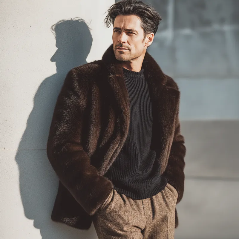 Men's Luxury Winter Warm Faux Mink Fur Concealed Buttons Jacket MTA2786K8U sold by Manly product image thumbnail 2